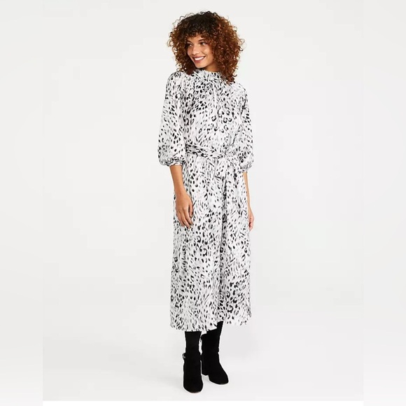 NWT Ann Taylor Snow Leopard Midi Dress - Picture 1 of 9